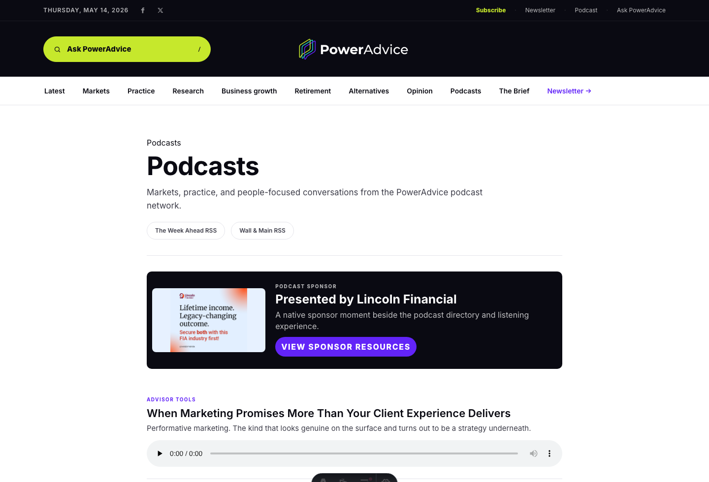 PowerAdvice podcast sponsor placement screenshot